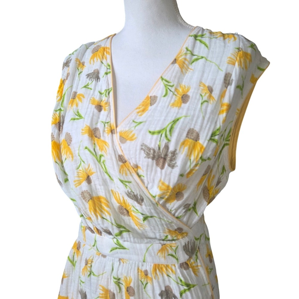 Cottagecore Yellow Floral Cotton Gauze Smocked Wrap Maternity Nursing Dress Midi - Picture 2 of 6